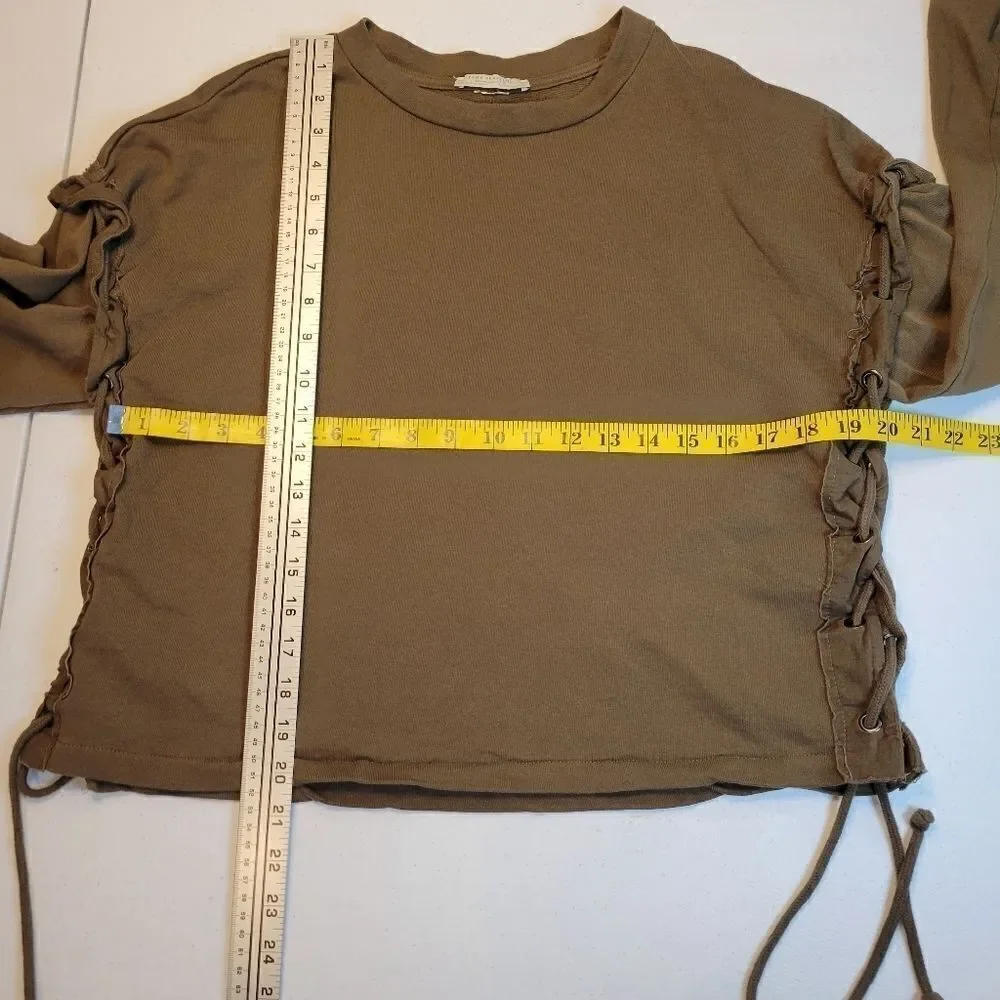 Zara Trafaluc Women's Small Brown Crewneck with Rope Tie Side Bell Sleeves